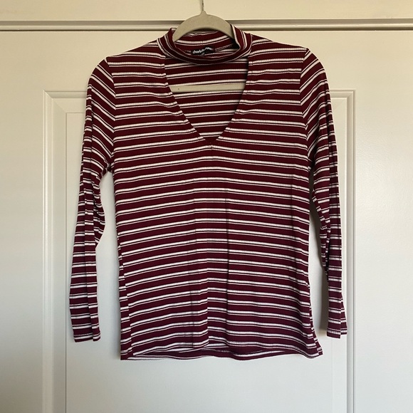 Plus Burgundy/ White Striped longsleeve shirt - Picture 1 of 4